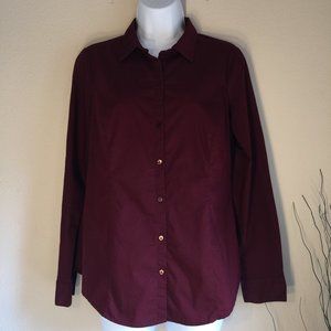 Worthington Burgundy Tailored Button Down Shirt Long Sleeve Cotton Blend Size 8